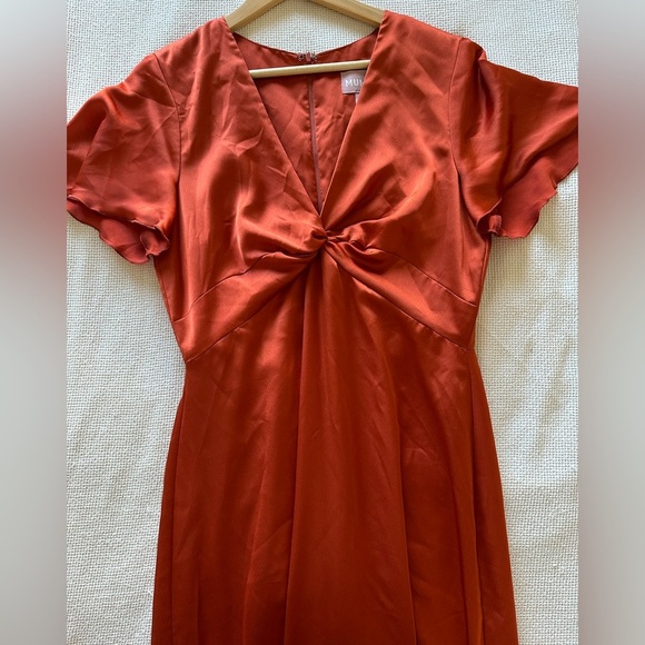 Show Me Your MuMu Burnt Orange Dress Rome Twist Front Maxi Satin Dress - Picture 5 of 5